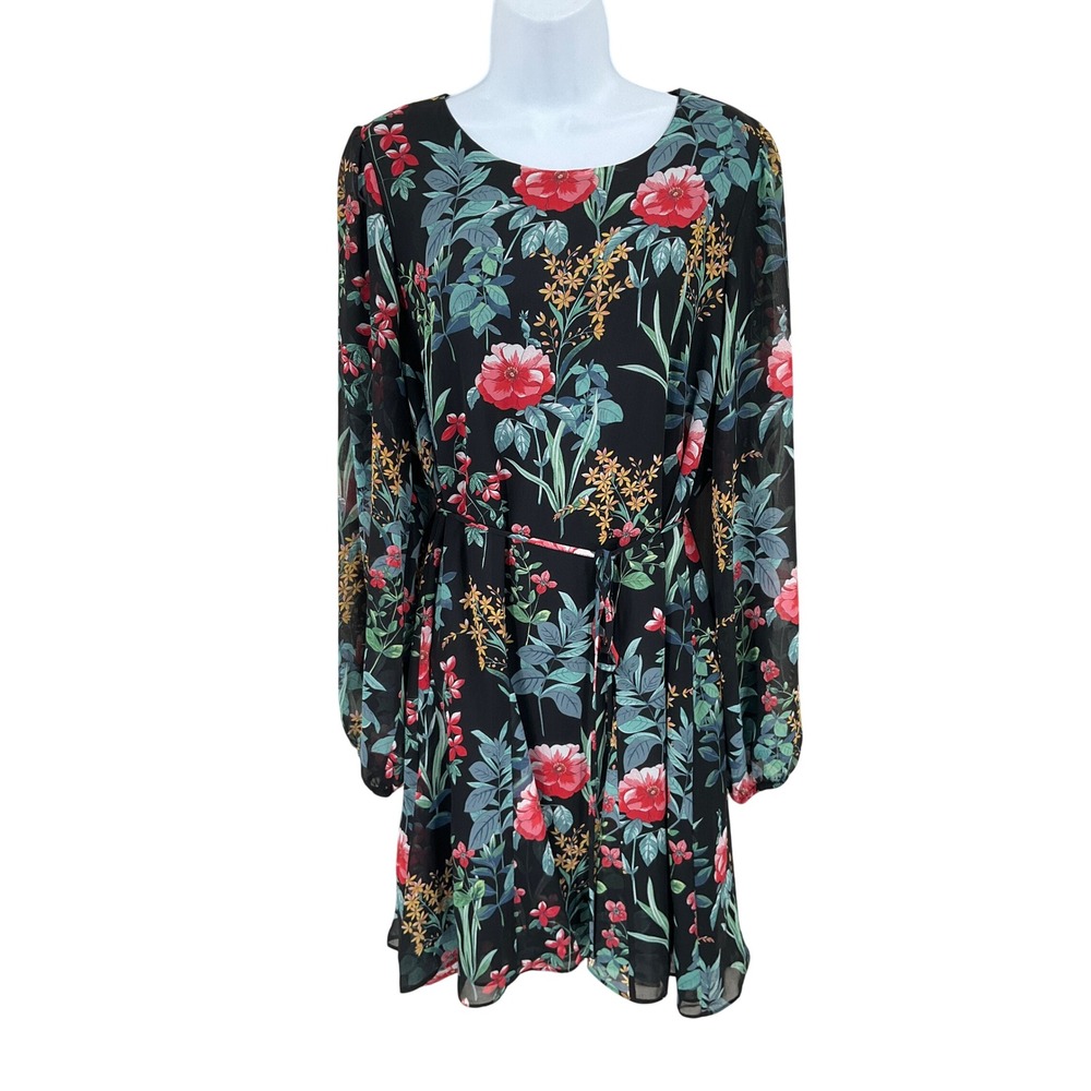 Tommy Hilfiger Dress Womens 12 Black Floral Chiffon Boho Wedding Guest Romantic